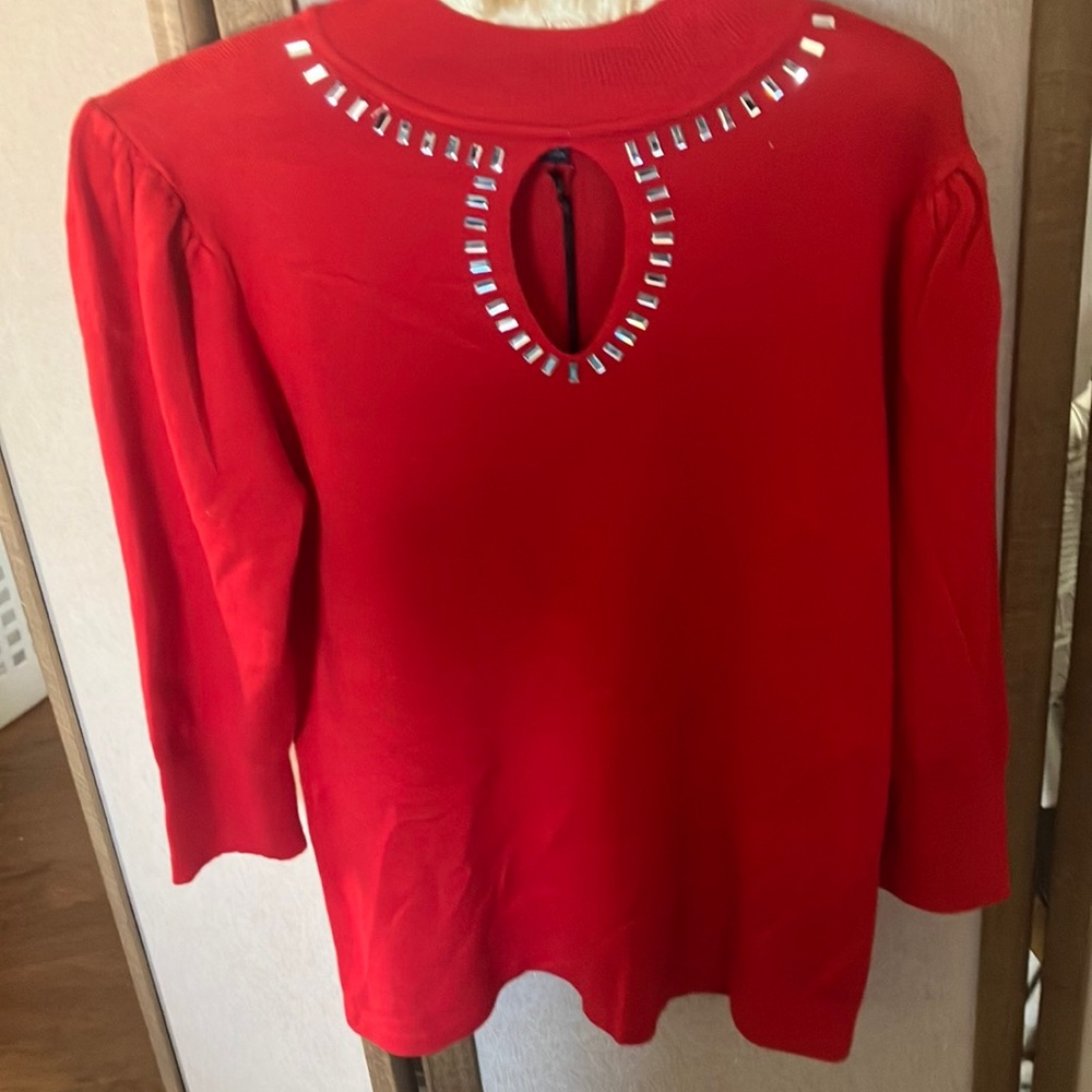 FINAL MARKDOWN Elegant Red Women's knit Top with Silver Accents medium